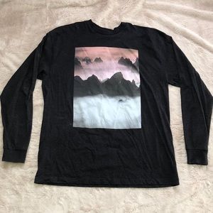 Long sleeve charcoal black graphic shirt sunset